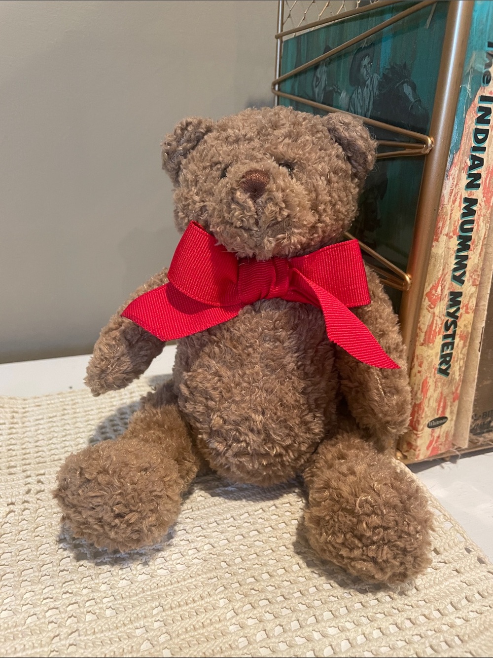 Plush Brown Teddy Bear with Red Bow - small